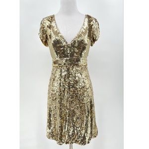 JOVANI Dolce Short Sleeve Sequin Mini Dress Gold and Silver size 2